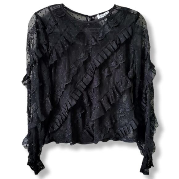 Anthro Black Lace Ruffle Sheer Blouse Top M Victorian Whimsigoth Dark Fairy NEW - Picture 1 of 11